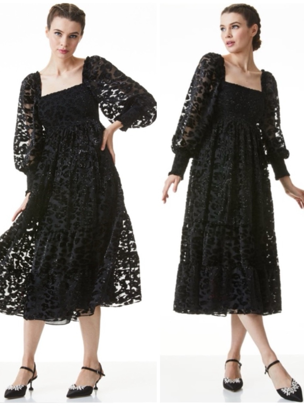 ALICE + OLIVIA ROWEN LEOPARD MIDI DRESS